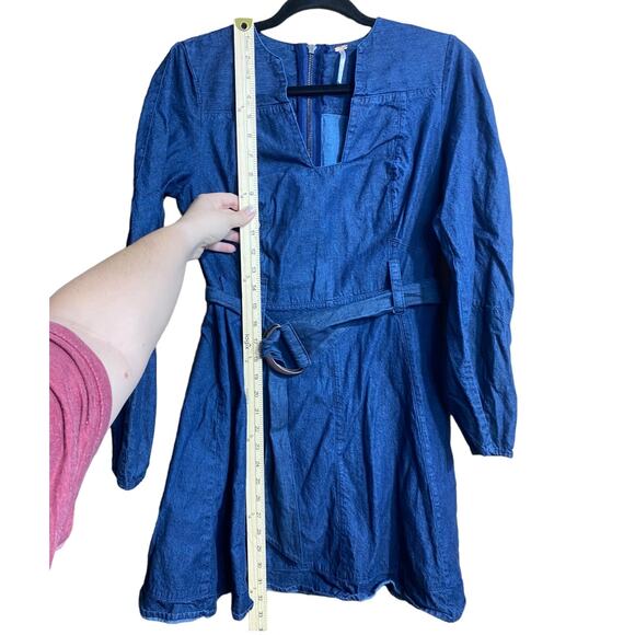 Free People long sleeve short chambray boho chic dress with belt - XS - Picture 10 of 13